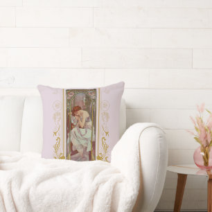 Art Noveau Alphonse Mucha Night’s Rest Throw Pillow