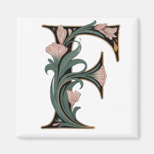 Art Nuevo Pink and Green Letter F Magnet