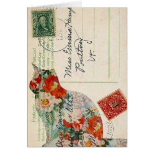 Art numérique de carte postale vintage Kitty