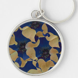 Art of beige and blue colour floral/flower pattern keychain