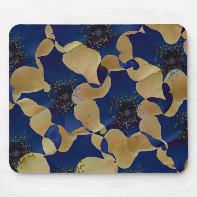 Art of beige and blue colour floral/flower pattern mouse pad (Front)