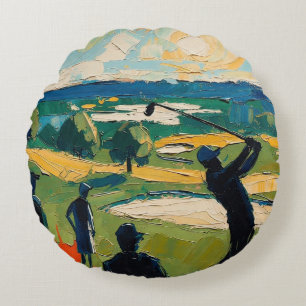 Art of Golf (#2) oil painting Round Pillow