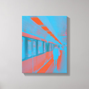 Art of Parisian woman at subway in blue orange Canvas Print