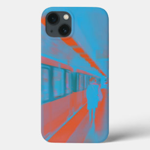 Art of Parisian woman at subway in blue orange iPhone 13 Case