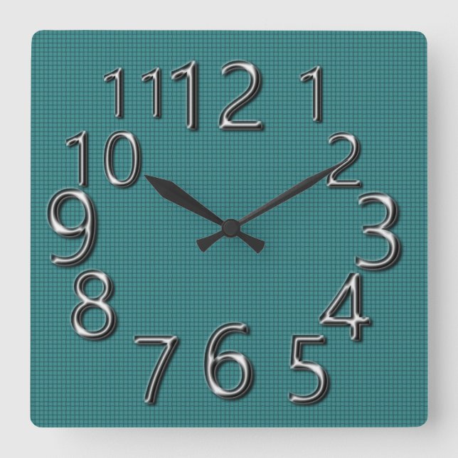 Art-Of-Time-Summer-Teal-Check-Dilver Square Wall Clock (Front)