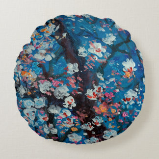 Art oil painting, cherry blossom flower, abstract, round pillow