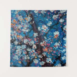Art oil painting, cherry blossom flower, abstract, tapestry