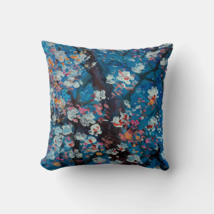 Art oil painting, cherry blossom flower, abstract, throw pillow