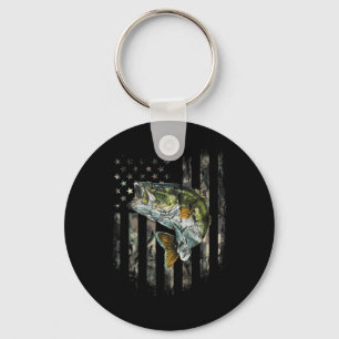 (art On Back) American Flag Camo B Fish Fishing  Keychain