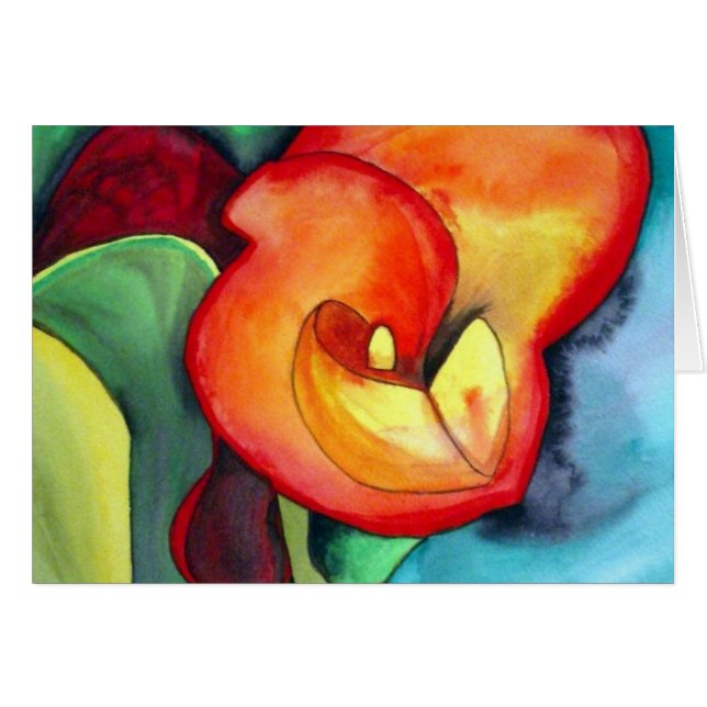 Art original orange d'aquarelle de lis de Canna (Devant horizontal)
