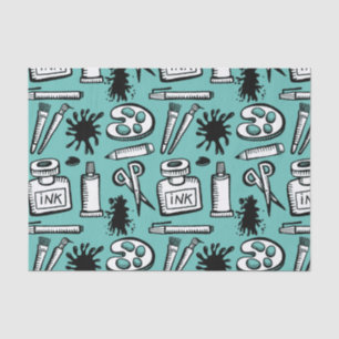 Art Paint Brushes and Objects Pattern Artist Tissue Paper