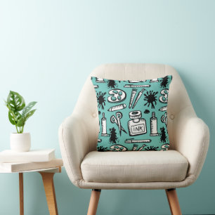 Art Paint Brushes and Objects Pattern Throw Pillow