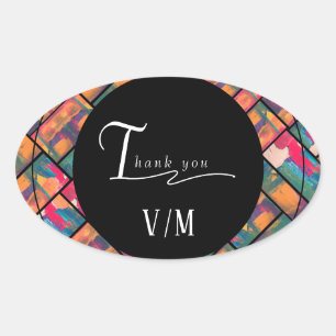Art Paint Colourful Modern Abstract Thank You Oval Sticker