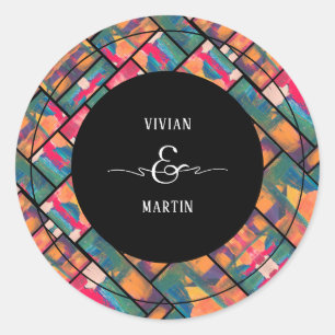 Art Paint Colourful Modern Abstract Wedding Classic Round Sticker