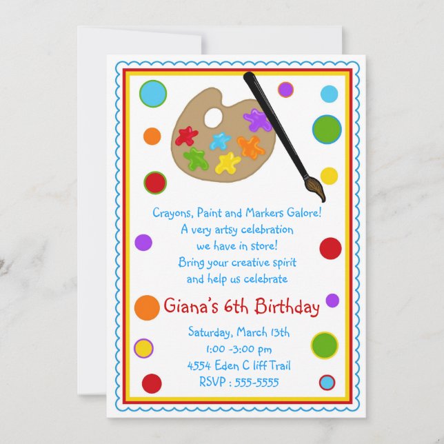 Art Paint Craft Birthday Party Invitations (Front)