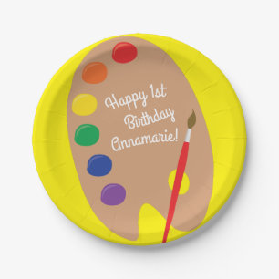 Art Paint Palette Cute 1st Birthday Party Paper Plate
