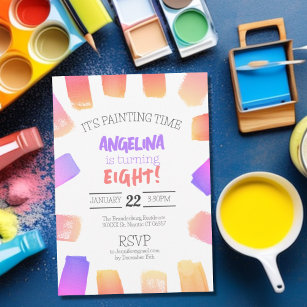 Art Paint Party Birthday Rainbow Brush Stroke Invitation