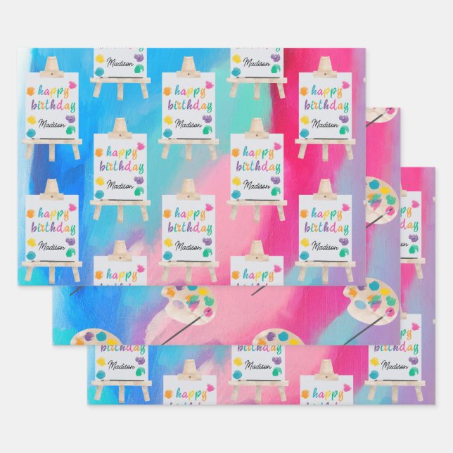 Art Painting Craft Artist Paint Birthday Theme Wrapping Paper Sheet (Set)