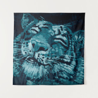 Art painting Fine art Oil colour cute tiger in dar Tapestry