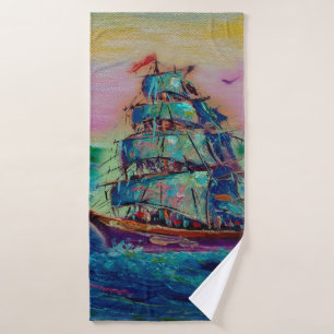 Art painting Oil colour barque lucky thailandabstr Bath Towel