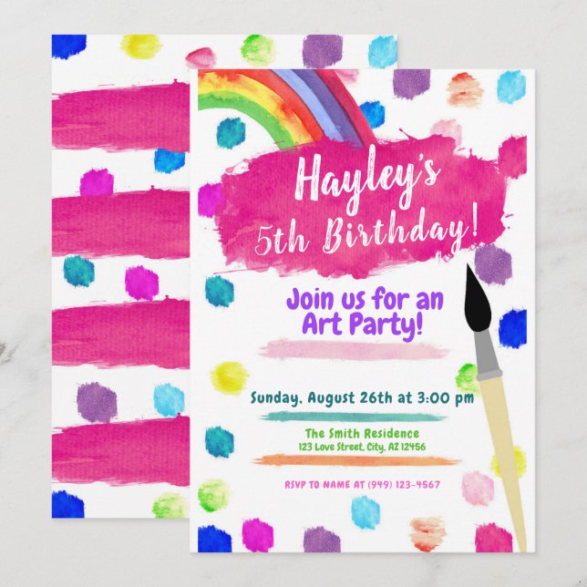 Art Painting Party Aquarelle Invitation Anniversai (Devant / Derrière)