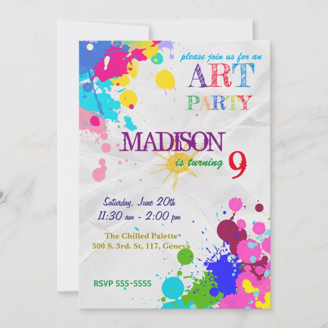 Art / Painting Party Birthday Invitation (Front)