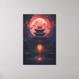 Art Painting Yin and Yang Bridge and Temple Canvas Print