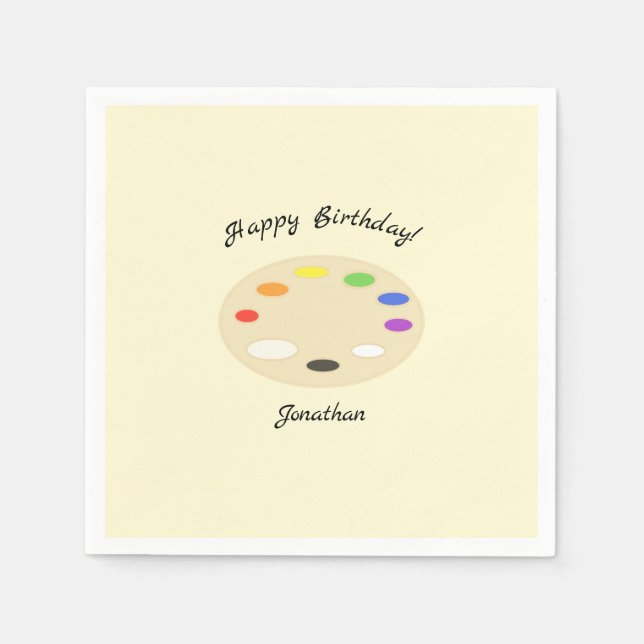 Art Palette Personalized Cream Birthday Napkin (Front)