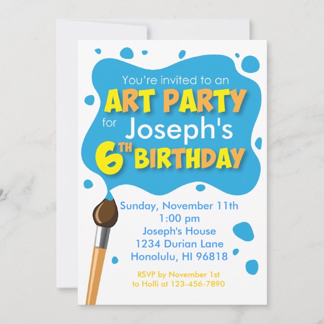 Art Party 6e anniversaire Invitation Boy (Devant)