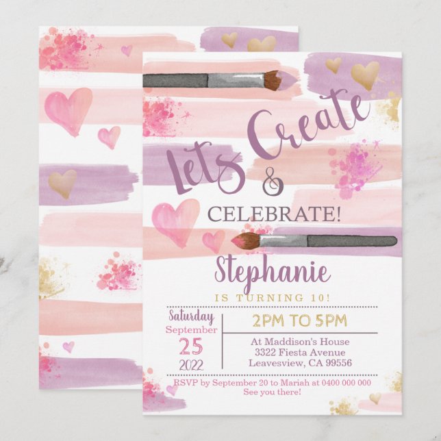 Art Party Birthday Invitation Girl Paint Party (Front/Back)