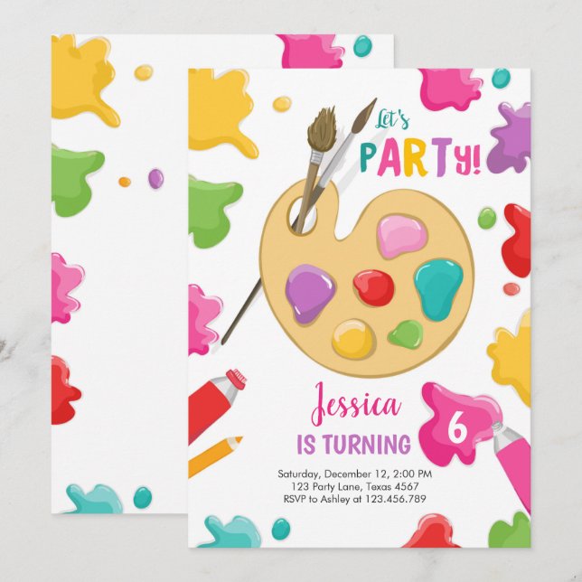Art Party Birthday Invitation Painting Craft Party (Front/Back)