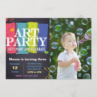 Art Party Birthday Invitation with Photo