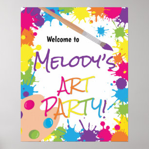 Art Party Colourful Paint Birthday Welcome Poster