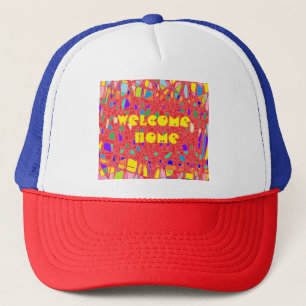 ART PATTERNS MAIN COLOR RED WELCOME HOME TRUCKER HAT