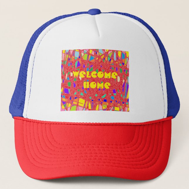 ART PATTERNS MAIN COLOR RED WELCOME HOME TRUCKER HAT (Front)