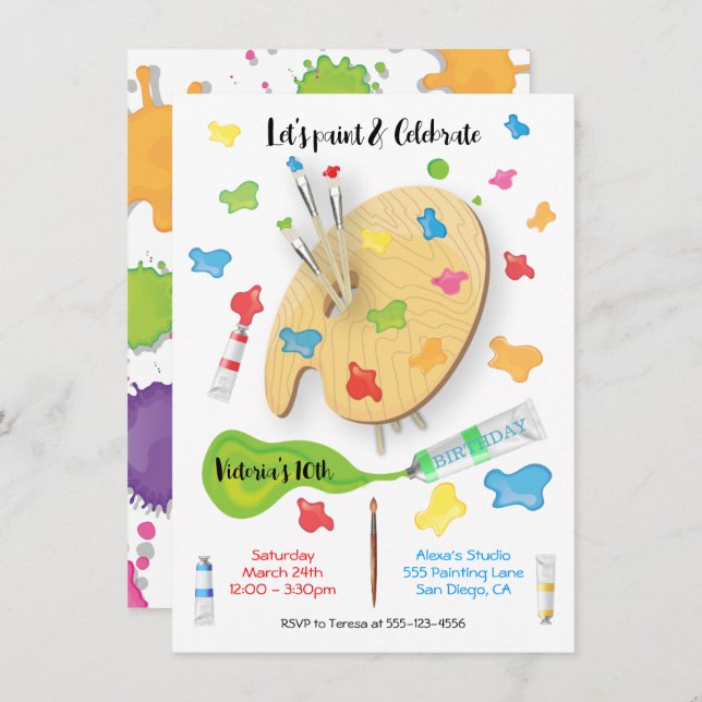 Art Peinture Anniversaire Invitations de fête (Devant / Derrière)