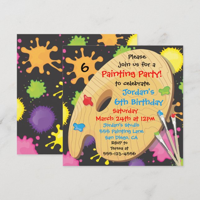 Art Peinture Anniversaire Invitations de fête sur  (Devant / Derrière)