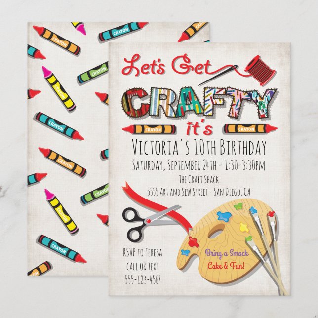 Art Peinture Artisanat Invitations de fête d'anniv (Devant / Derrière)