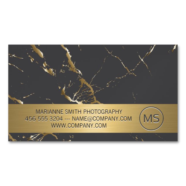 Art | Photographer | Gold Grey Marble Magnetic Business Card (Front)