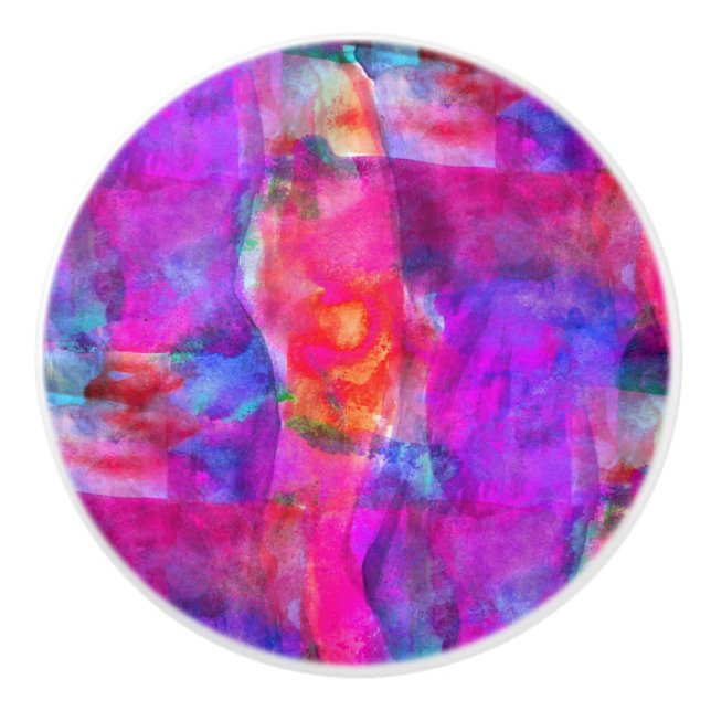 Art pink, blue, red texture background ceramic knob (Front)