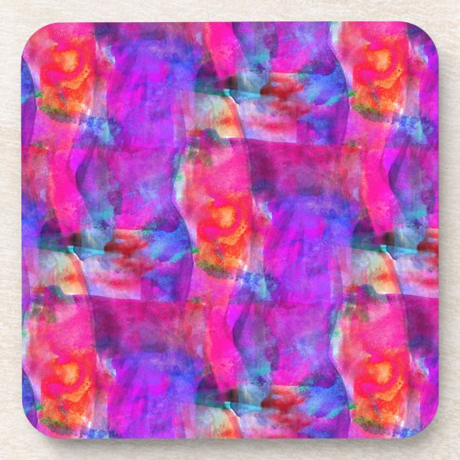 Art pink, blue, red texture background coaster (Front)