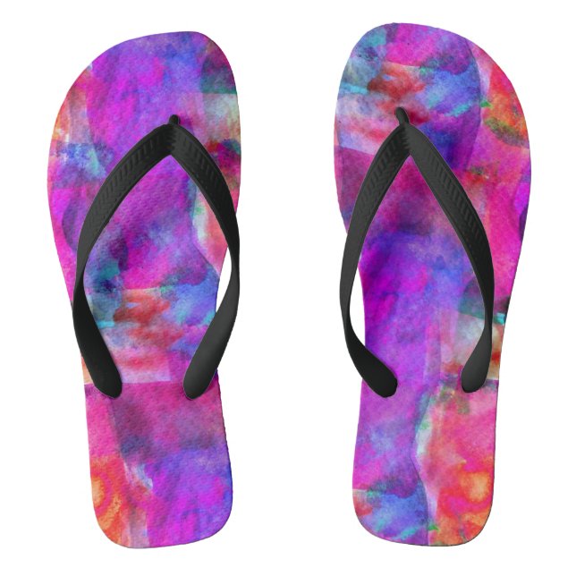 Art pink, blue, red texture background flip flops (Footbed)
