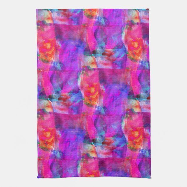 Art pink, blue, red texture background kitchen towel (Vertical)