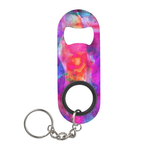 Art pink, blue, red texture background mini bottle opener (Front)