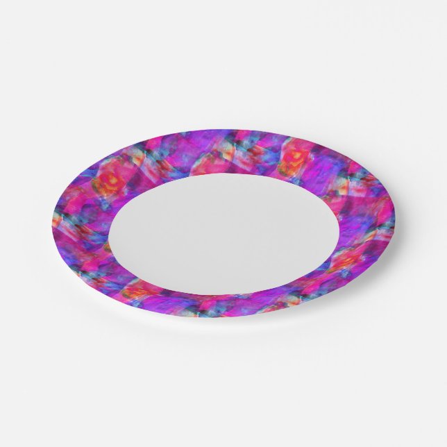 Art pink, blue, red texture background paper plate (Angled)