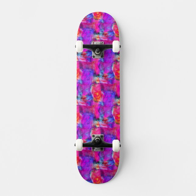 Art pink, blue, red texture background skateboard (Front)