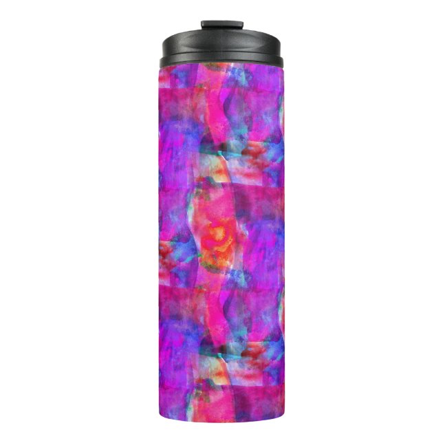 Art pink, blue, red texture background thermal tumbler (Front)