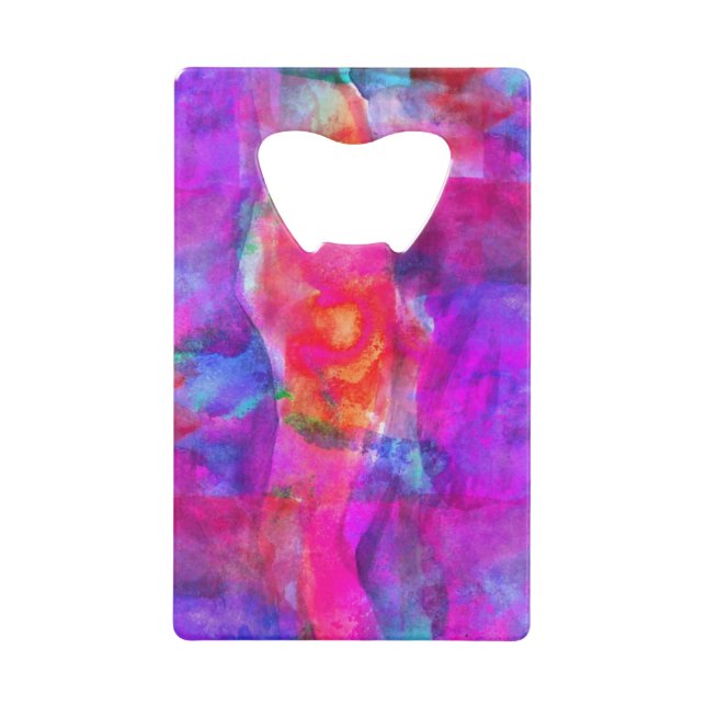 Art pink, blue, red texture background wallet bottle opener (Front)
