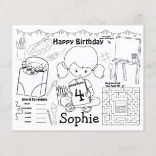 Art placemats, art birthday colouring & activity 