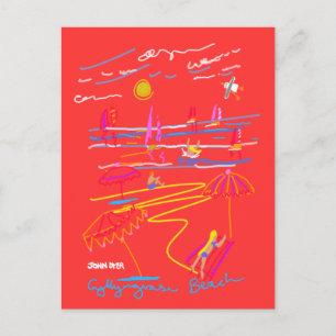 Art Postcard: Gyllyngvase Beach Summer Drawing Postcard